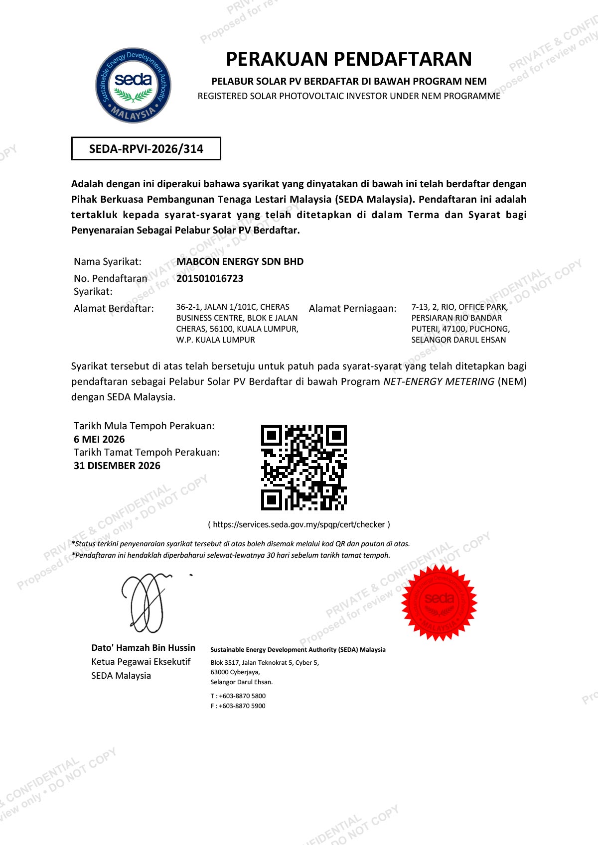 RPVI, Registered PV Investor, SEDA Malaysia