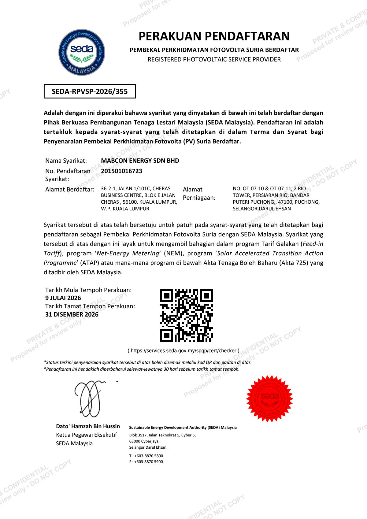 RPVSP, Registered PV Service Provider, SEDA Malaysia